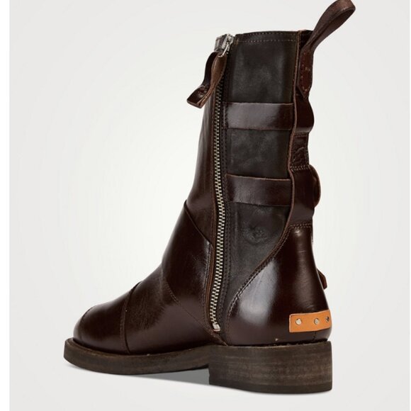 Free People "We The Free" Leather Buckle Boots Chicory Coffee EU 39.5 - US 9.5 - Picture 6 of 14